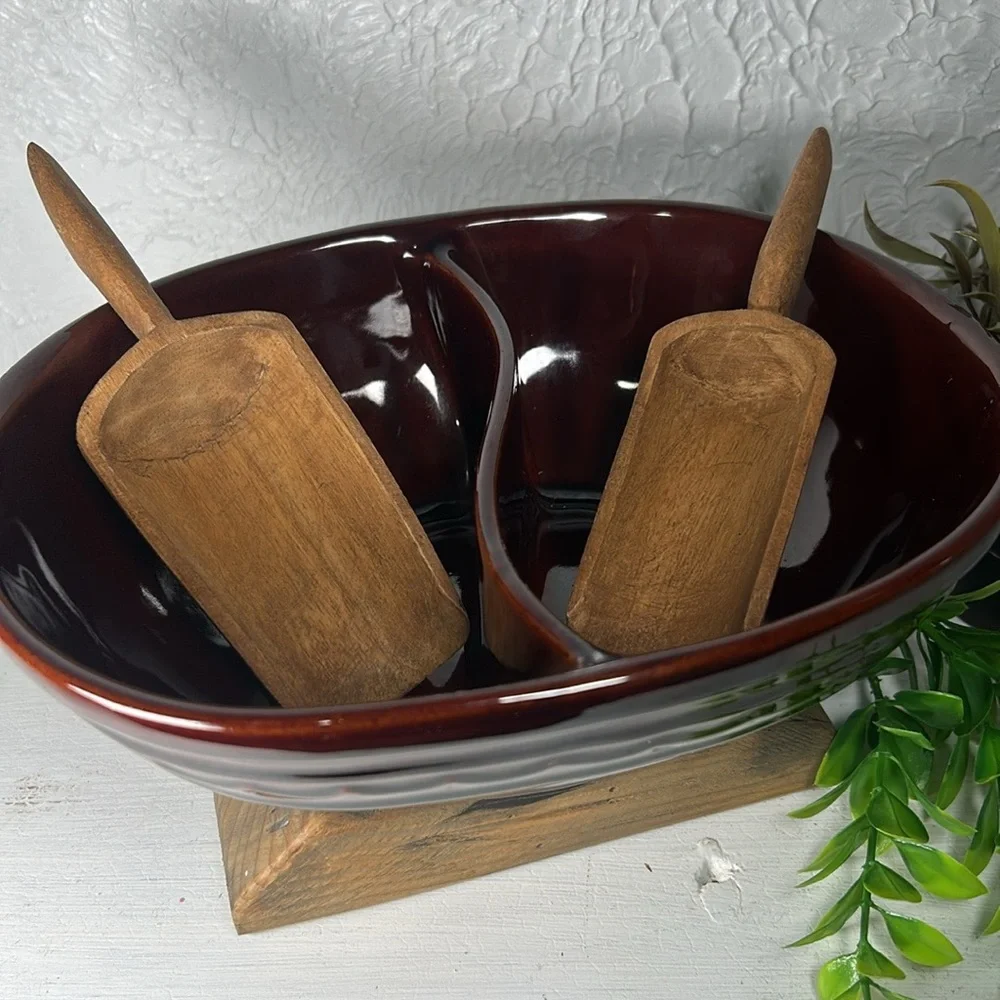 Marcrest Daisy Dot Divided Stoneware Serving Dish Bowl VTG Farmhouse Country